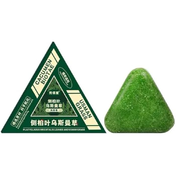 Cacumen Biotae Thuja Leaf and Usman Grass Shampoo Bar, Natural Herbal Formula, Green Triangle Shape - Image 1